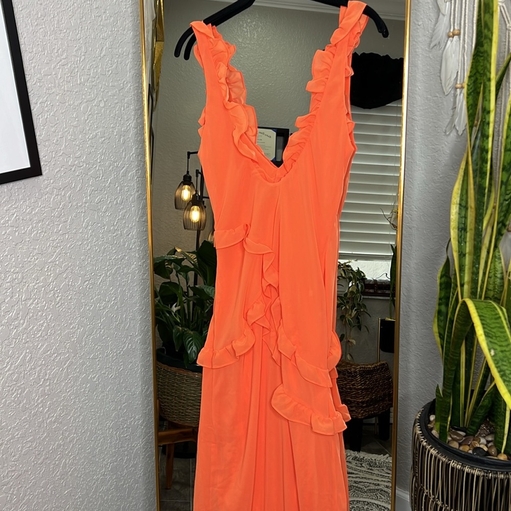HOUSE OF CB 'Pixie' Flame Orange Ruffle Maxi Dress NWOT - Picture 15 of 16